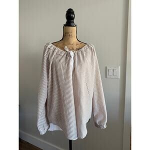 Beige and White Striped Loose Fit Blouse Size Medium